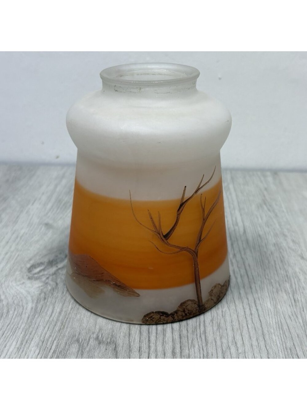 Vintage reverse painted satin glass lamp shade fitter Mountain Trees - A